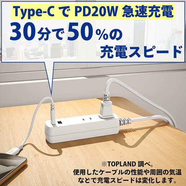 電源タップ 1m/2m コンセント 2個口/3個口 USB 2ポート PD20W TPD30/TPD40/TPD10/TPD20 トップランド TOPLAND