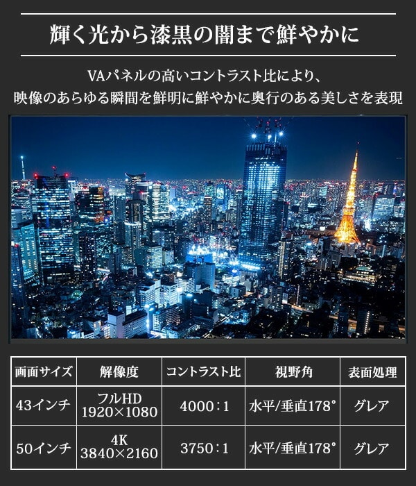 モニター ディスプレイ 43/50インチ フルHD VAパネル 4K QRMK-43F/QRMK-50U 山善 YAMAZEN キュリオム Qriom