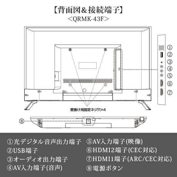 モニター ディスプレイ 43/50インチ フルHD VAパネル 4K QRMK-43F/QRMK-50U 山善 YAMAZEN キュリオム Qriom