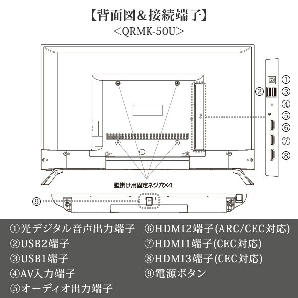 モニター ディスプレイ 43/50インチ フルHD VAパネル 4K QRMK-43F/QRMK-50U 山善 YAMAZEN キュリオム Qriom