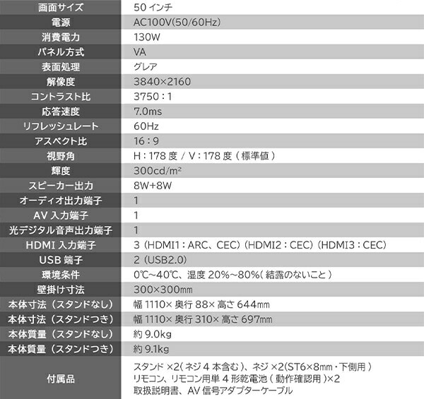 モニター ディスプレイ 43/50インチ フルHD VAパネル 4K QRMK-43F/QRMK-50U 山善 YAMAZEN キュリオム Qriom