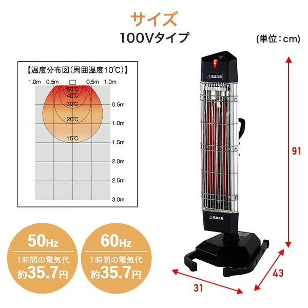 遠赤外線 電気ヒーター スタンド式 (単相100V/三相200V) FIH-10RS/FIH-15RS ナカトミ NAKATOMI
