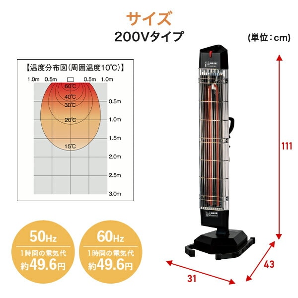 遠赤外線 電気ヒーター スタンド式 (単相100V/三相200V) FIH-10RS/FIH-15RS ナカトミ NAKATOMI
