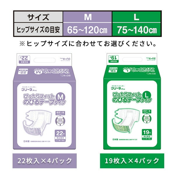 フリーネ Pro 大人用紙おむつ テープ式 M(22枚入×4パック 88枚) L(19枚入×4パック 76枚) FNT-229/FNT-230 第一衛材