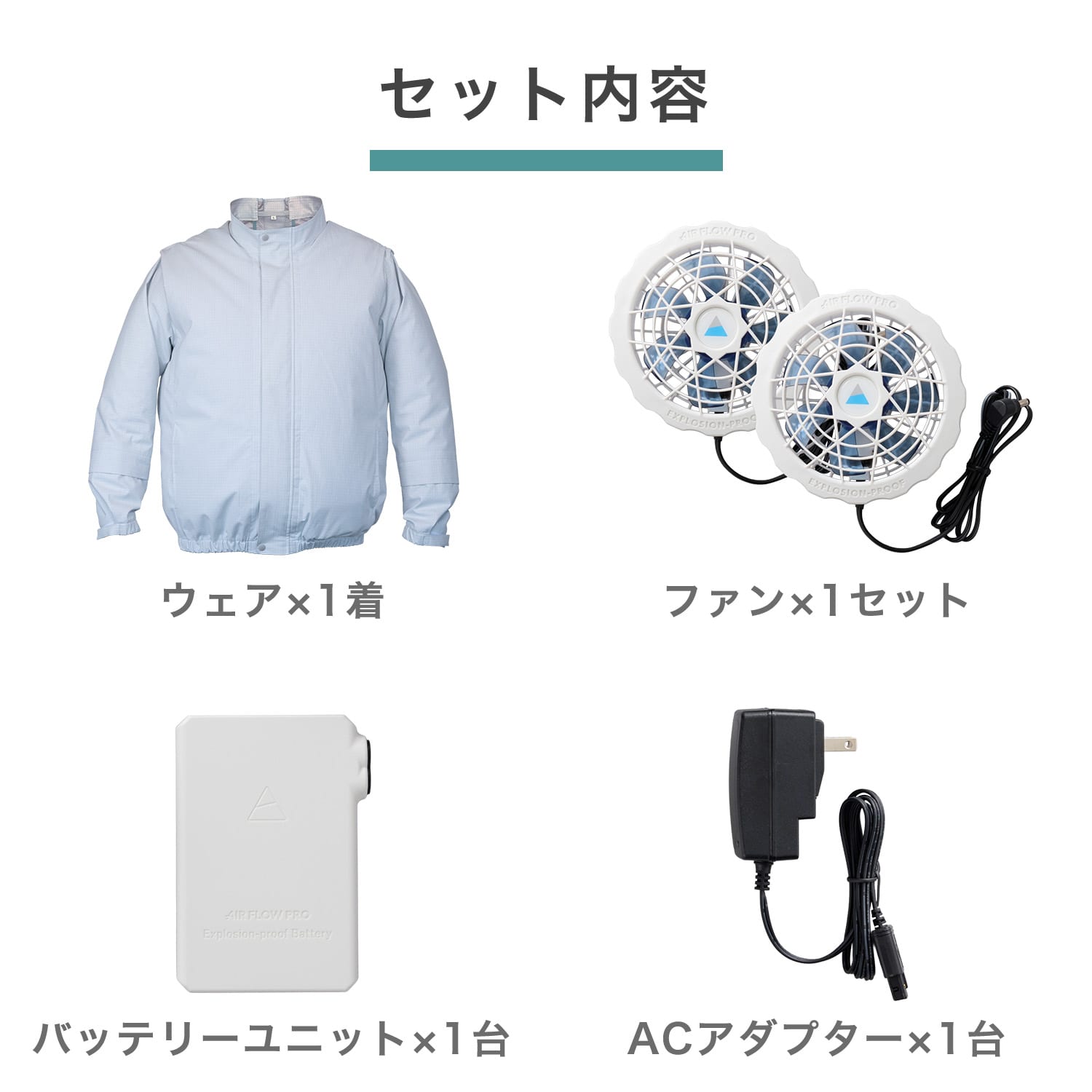 防爆ファン付きウェア AIR FLOW PRO バッテリー付き フルセット 長袖 防爆エリア対応 AFP-01 IIBT3分類エリア対応 新コスモス電機