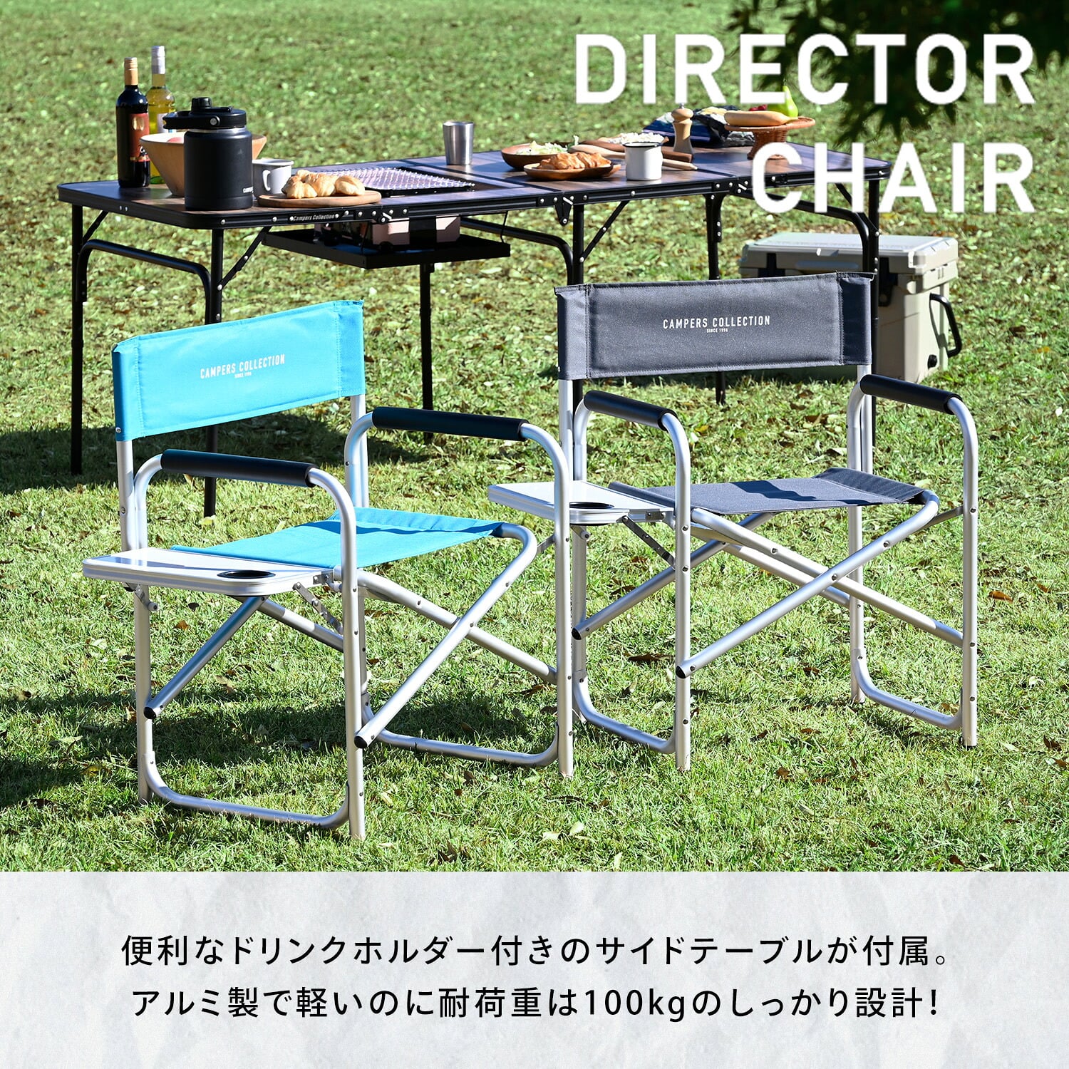 アウトドアチェア サイドテーブル付き 耐荷重100kg DD-02WT 山善