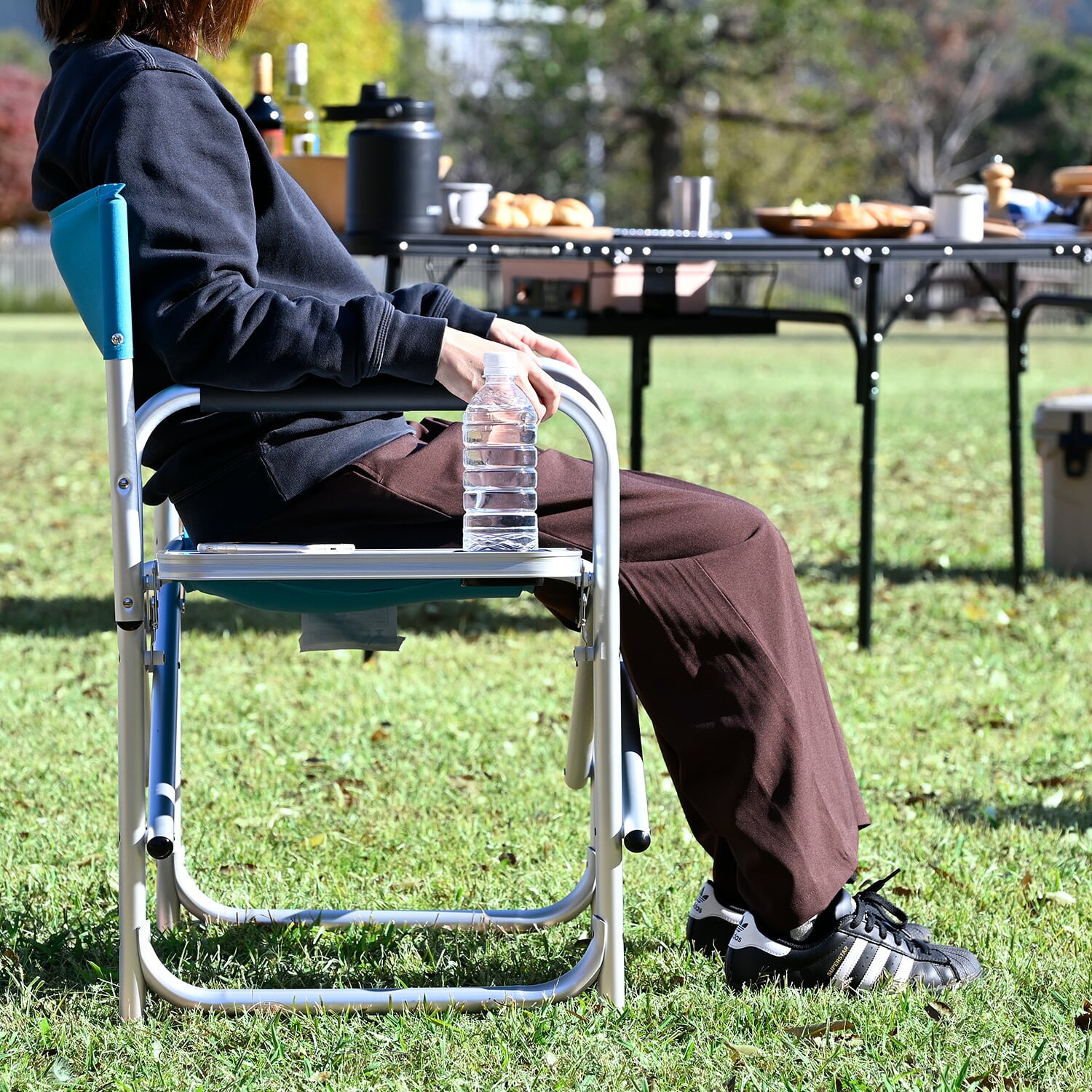 アウトドアチェア サイドテーブル付き 耐荷重100kg DD-02WT 山善