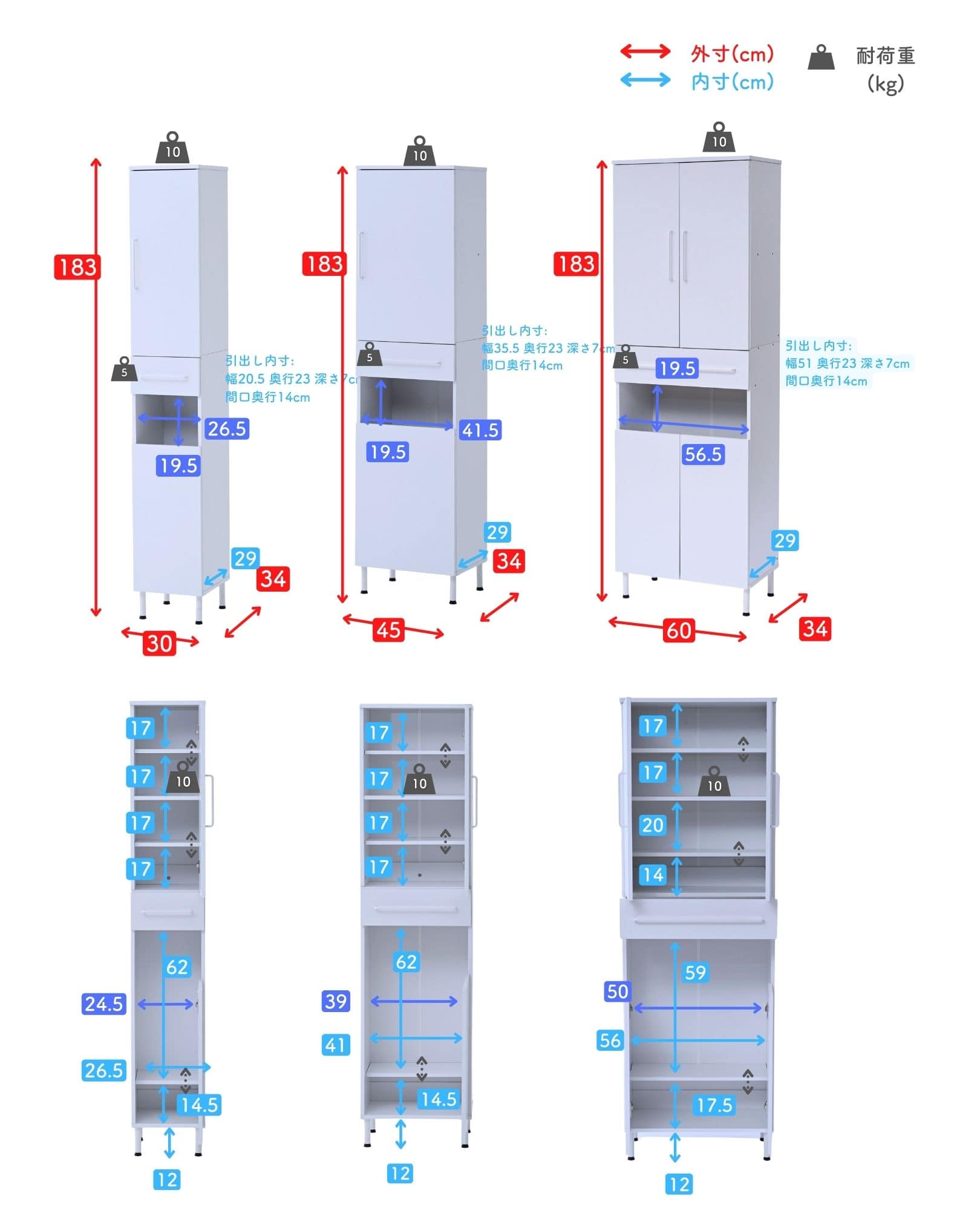 防水パンをまたげる ランドリーラック (幅30/45/60 奥行34 高さ183cm) ALRL-1830/ALRL-1845/ALRL-1860 山善 YAMAZEN