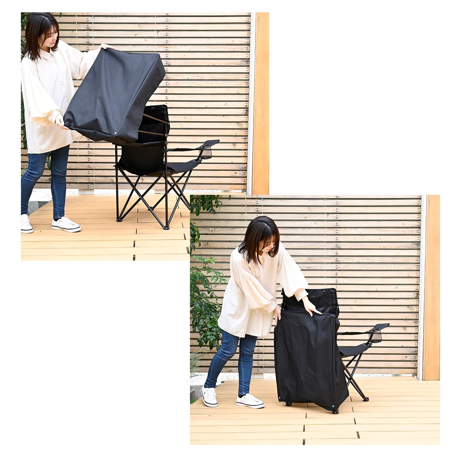 日除けシェード付き アウトドアチェア 折りたたみ SP-210(BK) 山善 YAMAZEN キャンパーズコレクション