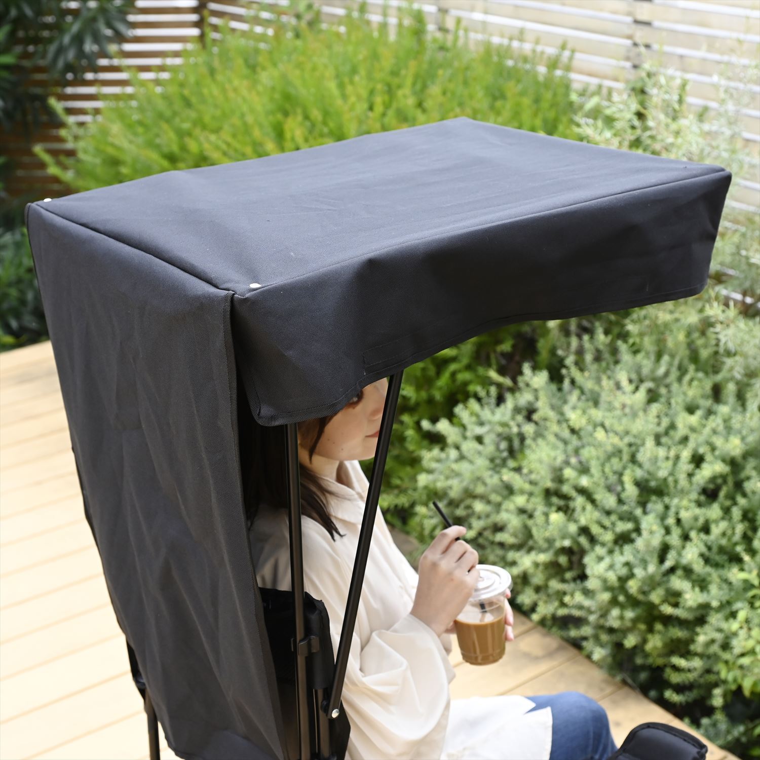 日除けシェード付き アウトドアチェア 折りたたみ SP-210(BK) 山善 YAMAZEN キャンパーズコレクション