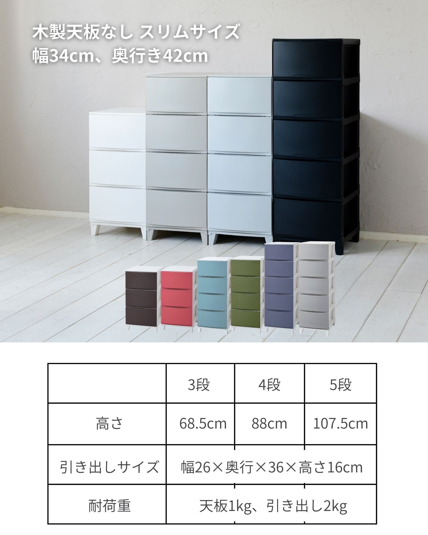 ルームス チェスト 衣装ケース 3段/4段/5段 スリム/ワイド 選べる天板 高さ68.5/88/107.5cm 日本製 サンカ SANKA