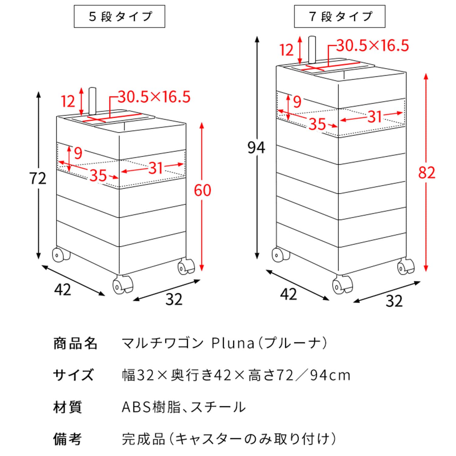マルチワゴン Pluna (プルーナ) 5段/7段 WG-H001/WG-H002 宮武製作所