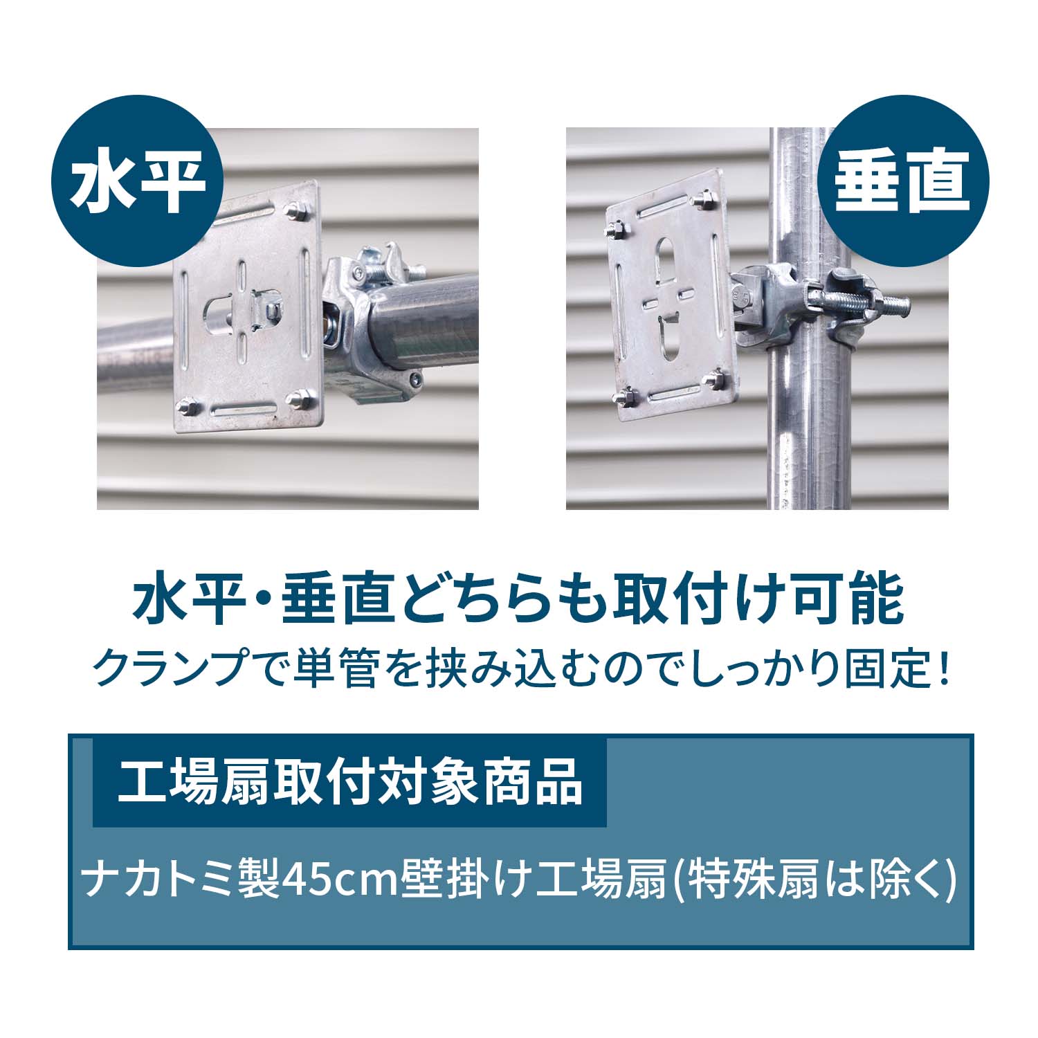 壁掛け工場扇 45cm 選べるオプション (単管クランプ/ミストキット) TZW-45P/WFC-4/MK-12SC ナカトミ NAKATOMI