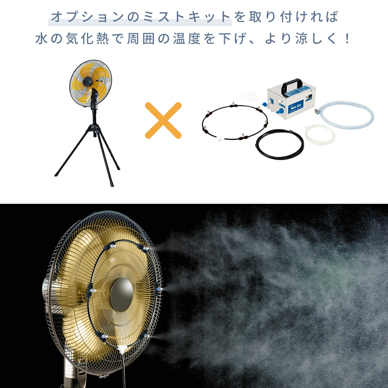 【10％オフクーポン対象】 工場扇 45cm 大風量 5枚羽根 三脚折り畳み収納 選べるオプション (ミストキット) OPF-45YB/MK-12SC ナカトミ NAKATOMI