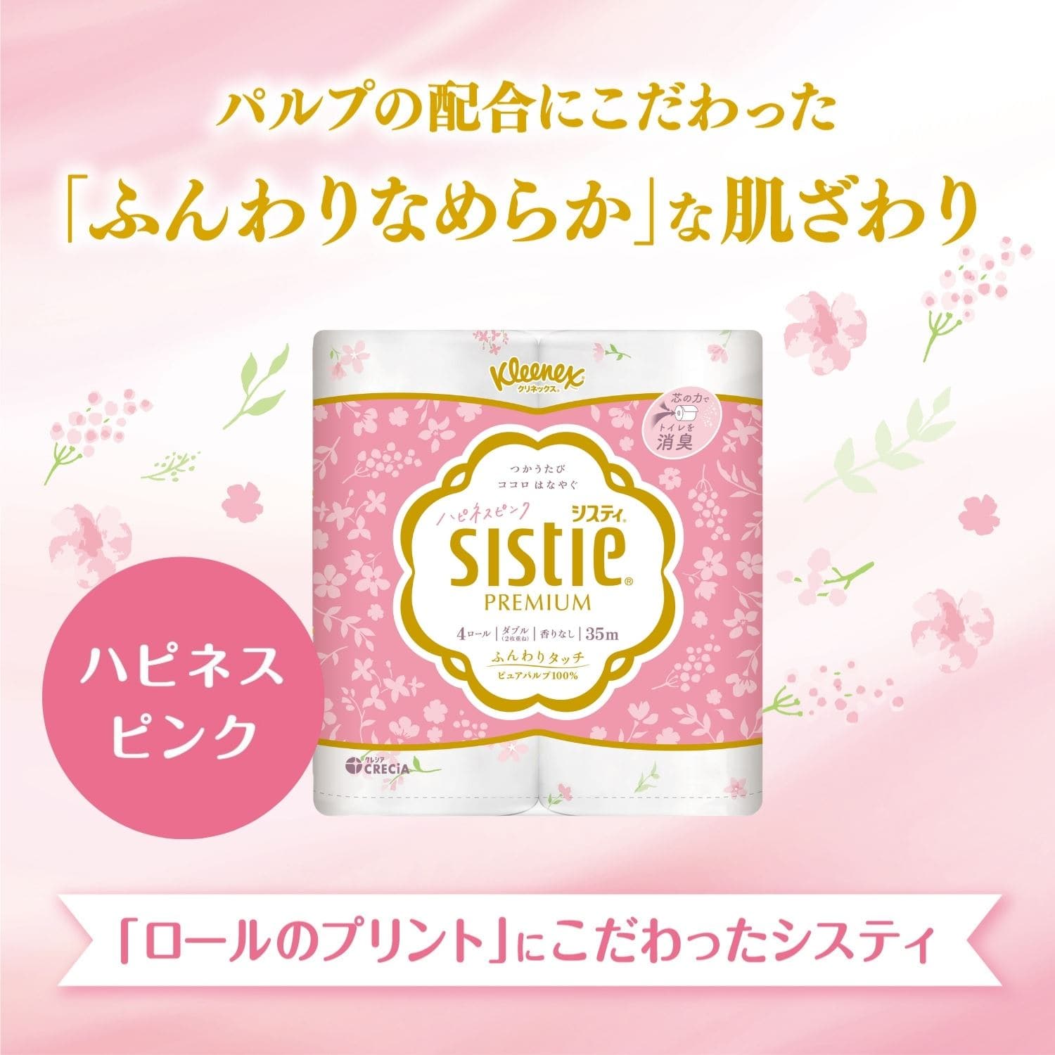 クリネックス トイレットペーパー システィ ダブル 無香料 4ロール×10パック(40ロール) ハピネスピンク 日本製紙クレシア