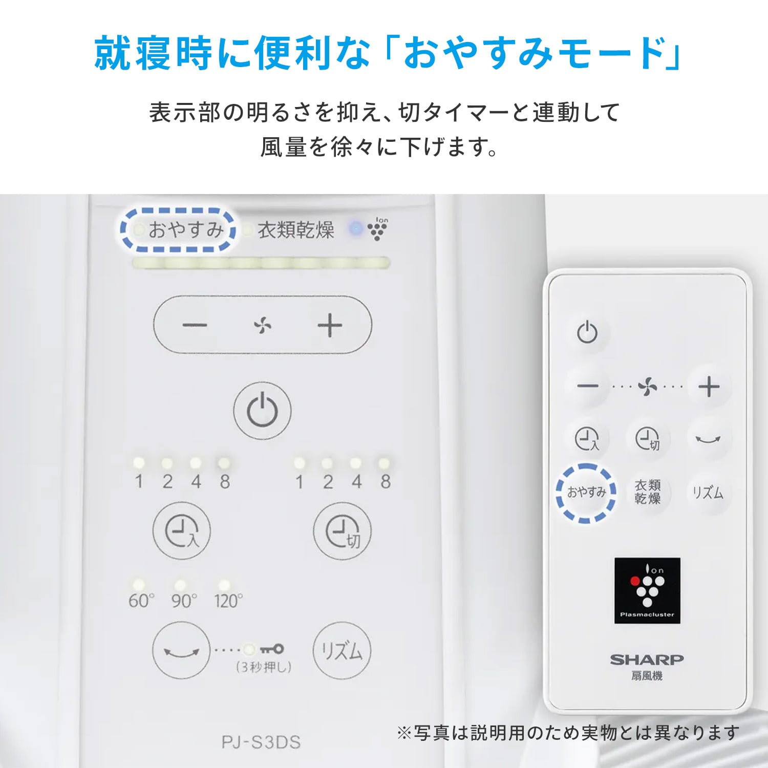 扇風機 DCモーター プラズマクラスター搭載 風量8段階 左右首振り 切タイマー付き PJ-T3DS-W シャープ SHARP