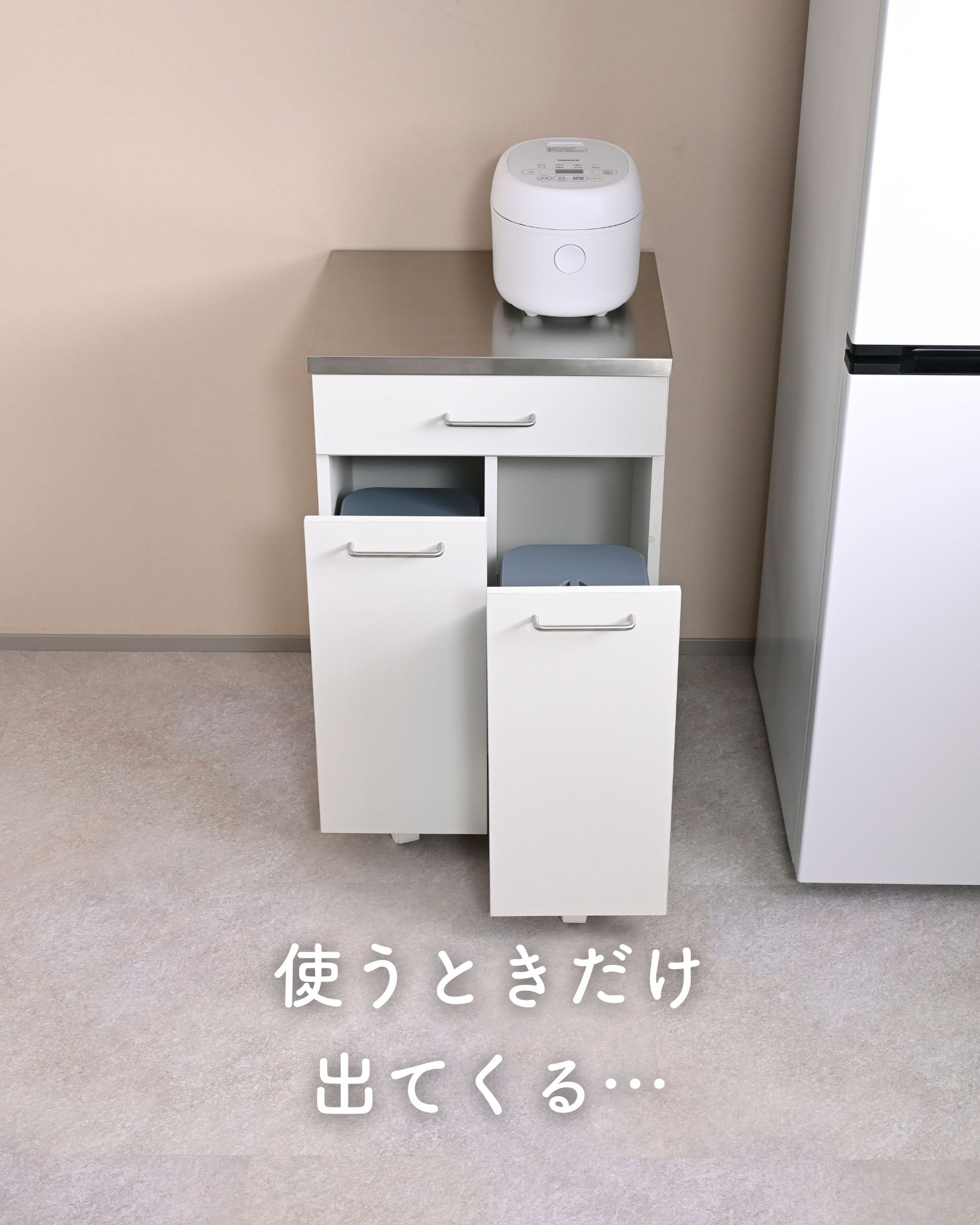 隠せる ゴミ箱 フタ付き 2分別 14L キッチンカウンター ステンレス天板 キャスター付き 幅50cm 本体完成品 NSKD-2DW 山善 YAMAZEN