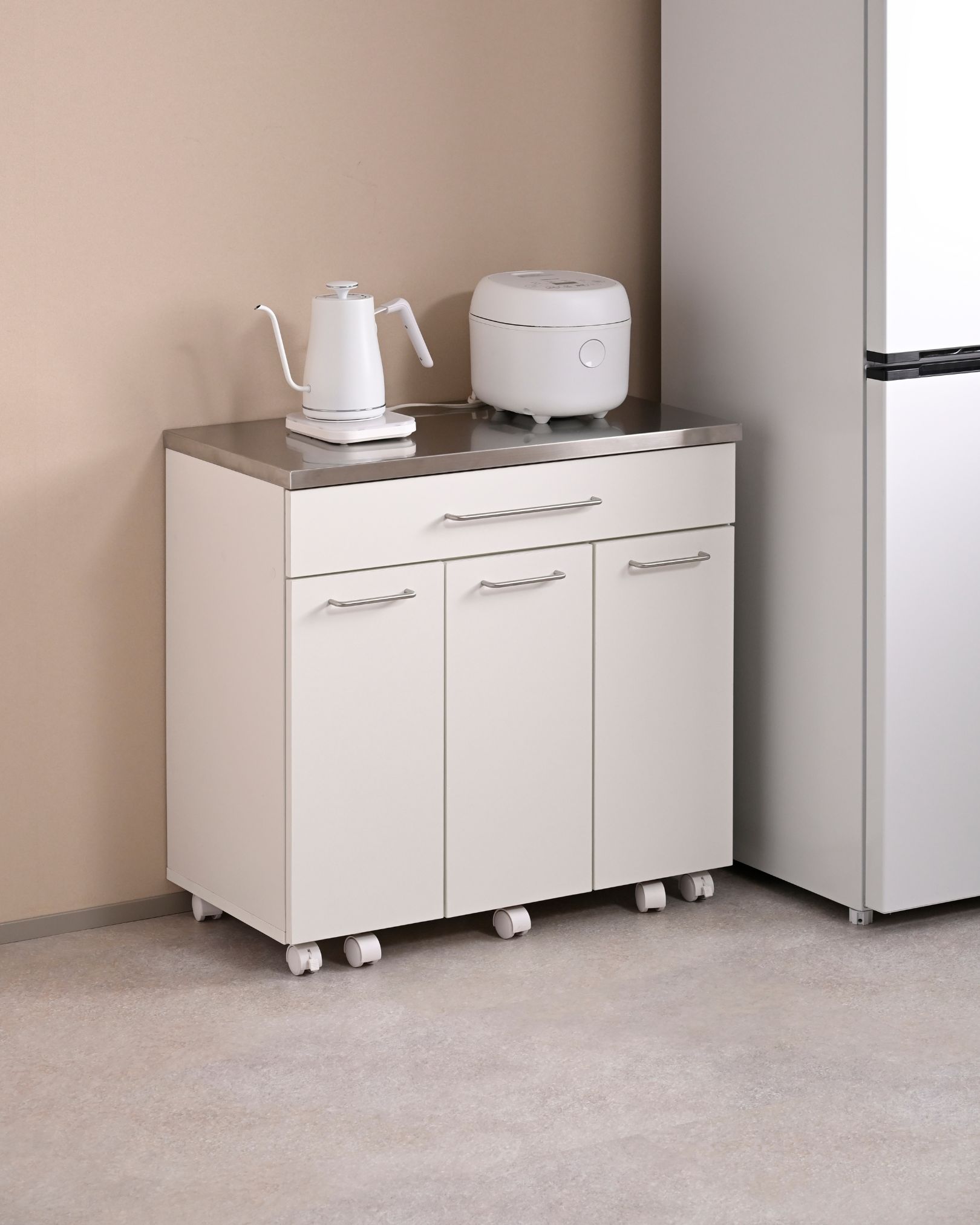 隠せる ゴミ箱 フタ付き 3分別 14L キッチンカウンター ステンレス天板 キャスター付き 幅74.5cm 本体完成品 NSKD-3DW 山善 YAMAZEN