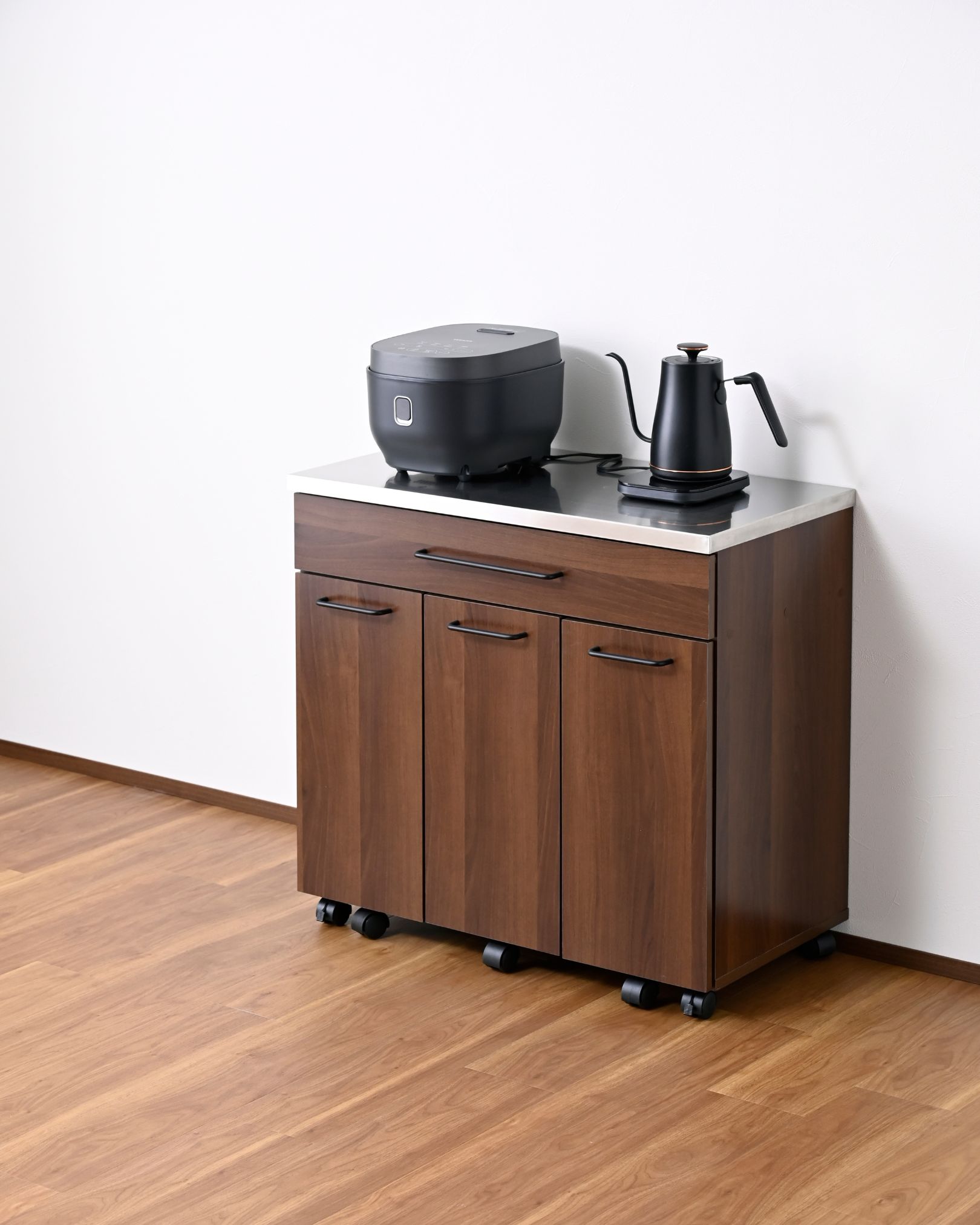 隠せる ゴミ箱 フタ付き 3分別 14L キッチンカウンター ステンレス天板 キャスター付き 幅74.5cm 本体完成品 NSKD-3DW 山善 YAMAZEN