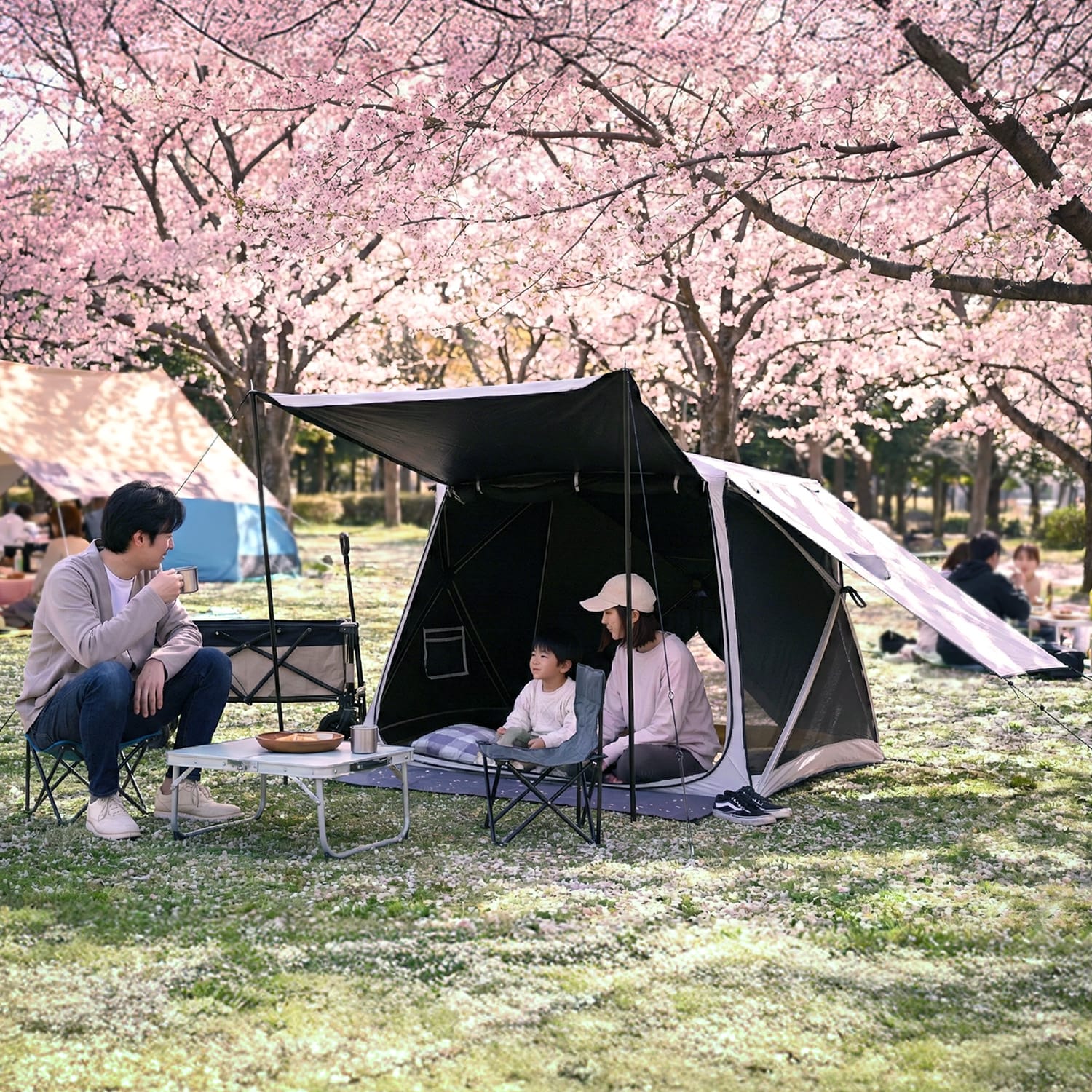 傘みたいに広げるだけ パッとサッとサンシェード キューブ 最上級モデル ポール2本付き PATCW-P150B/YZAG-160 山善 YAMAZEN キャンパーズコレクション