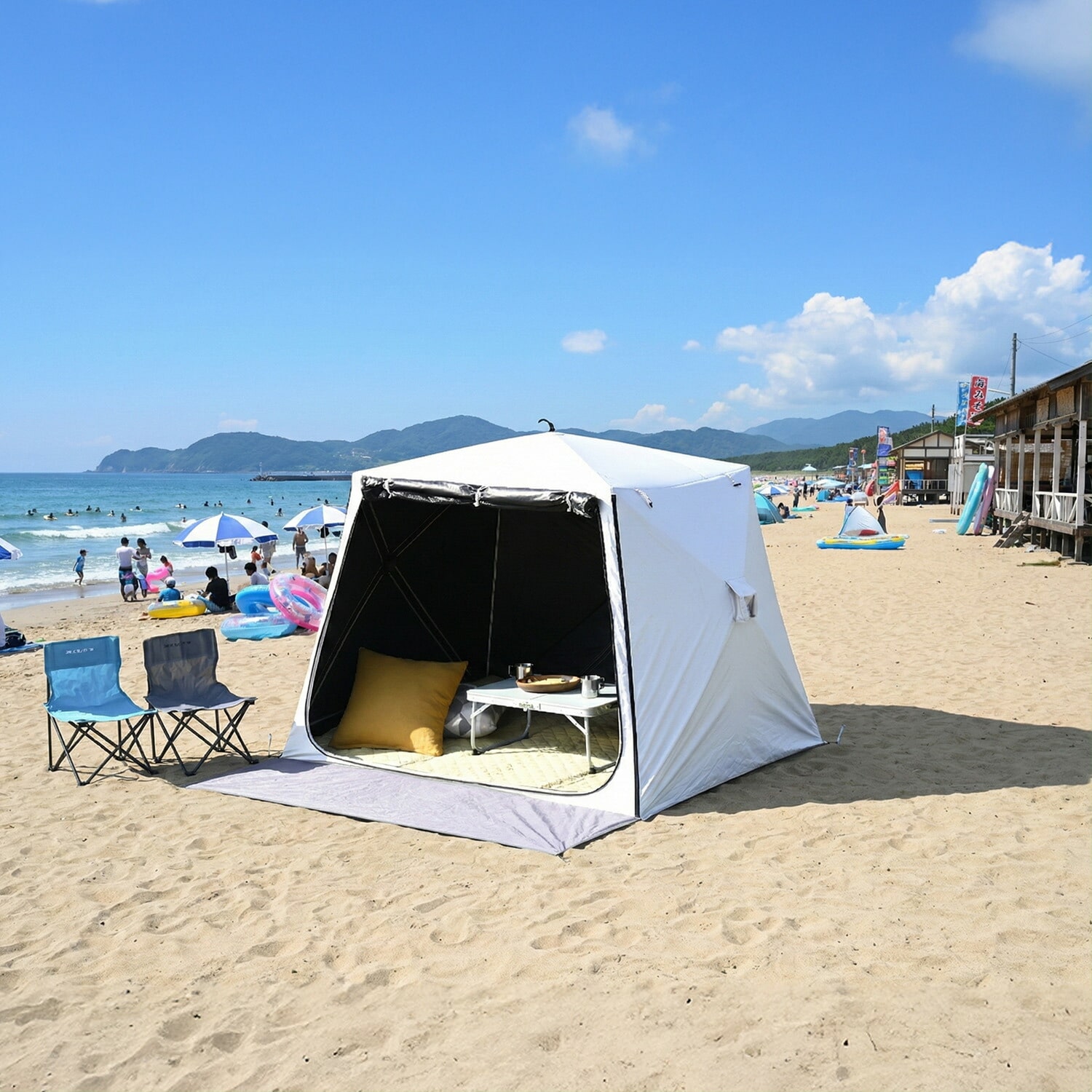 傘みたいに広げるだけ パッとサッとサンシェード キューブ 最上級モデル ポール2本付き PATCW-P150B/YZAG-160 山善 YAMAZEN キャンパーズコレクション