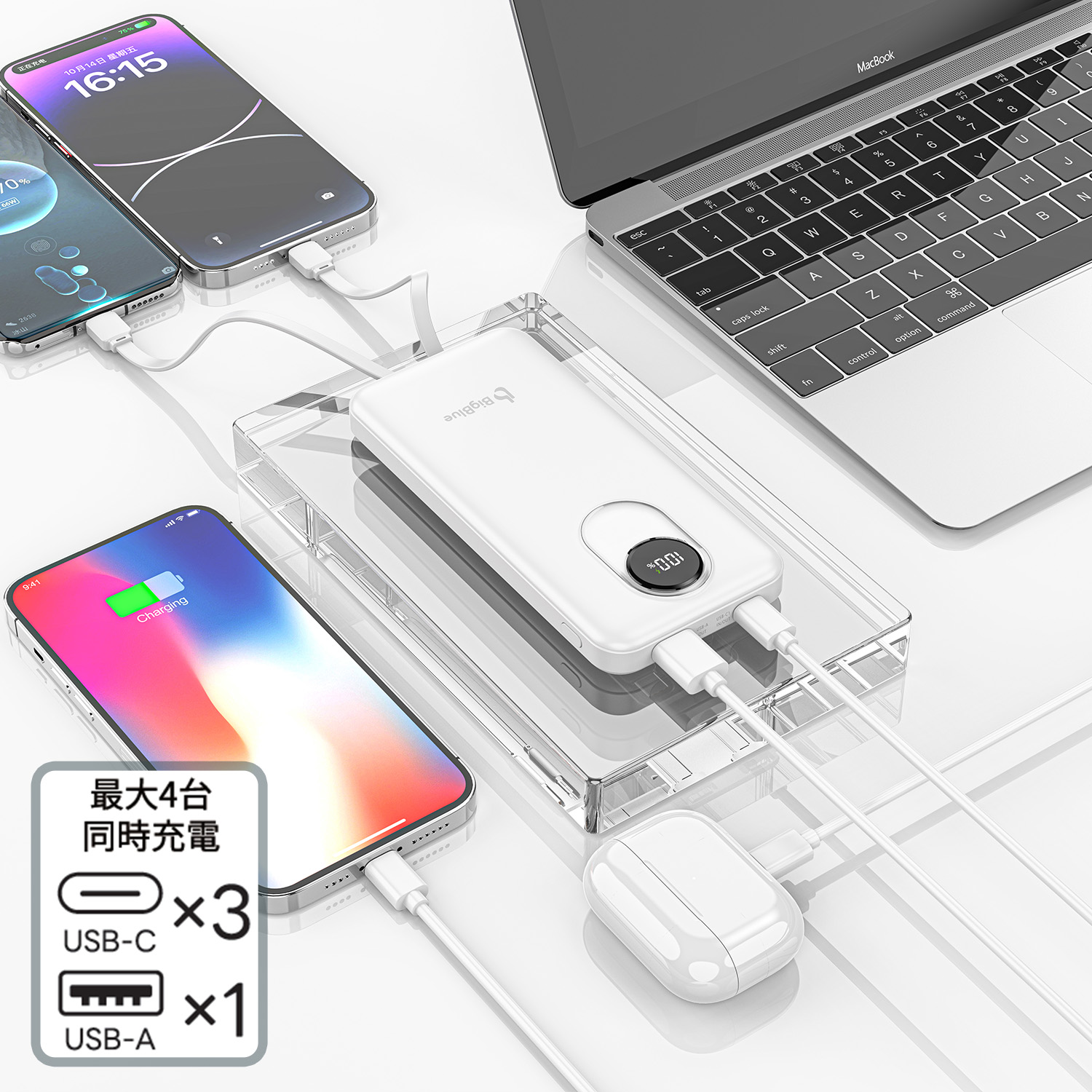 【10％オフクーポン対象】 全固体 モバイルバッテリー 10000mAh/20000mAh PD20W 機内持ち込み可 4台同時充電 PF10/PF20 Bigblue Tech ビッグブルーテック