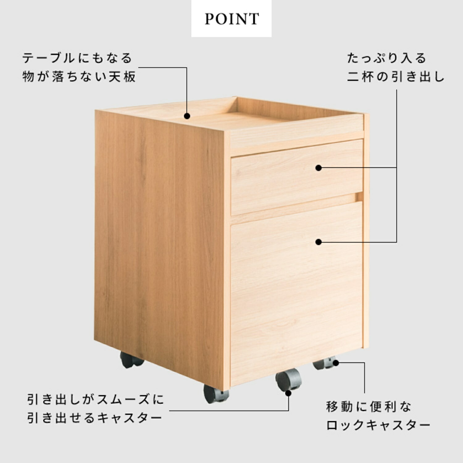 Lezele (ルゼル) サイドチェスト キャスター付き 木目調 (幅40 奥行40 高さ55cm) DSC-001 宮武製作所