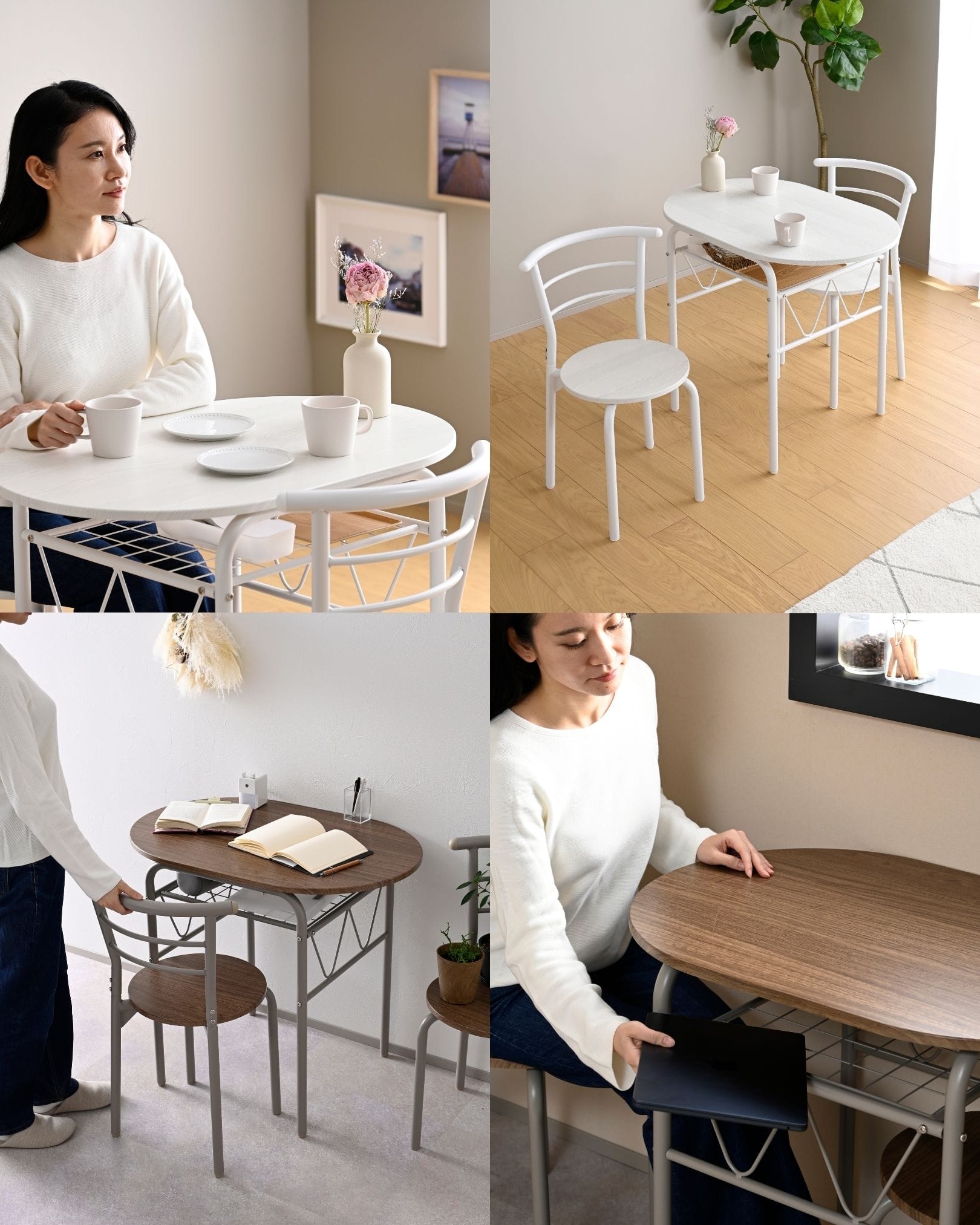 ダイニングテーブルセット 2人用 3点セット 木目調 (80×53cm) BDS-3 山善 YAMAZEN