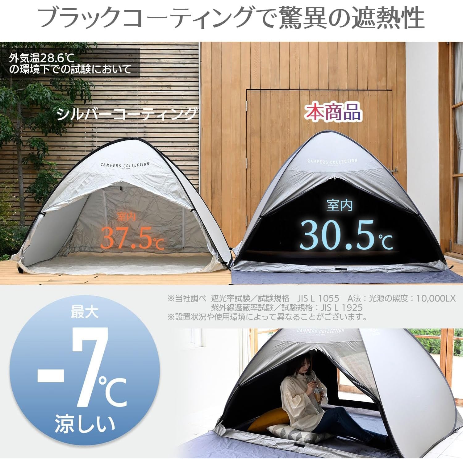 中からは見えて外からは見えにくい シースルーサンシェード ブラックコーティング SBOS-6UV(GY) 山善 YAMAZEN キャンパーズコレクション