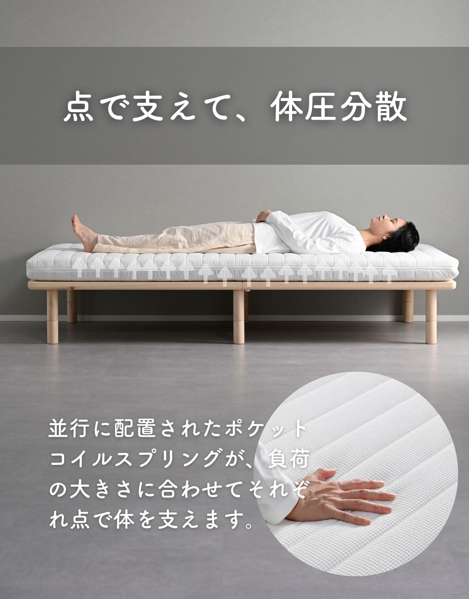 スプリングマットレス 硬め 体圧分散 ポケットコイル 厚さ9cm カバーが洗える シングル/セミダブル/ダブル/セミシングルショート 山善 YAMAZEN