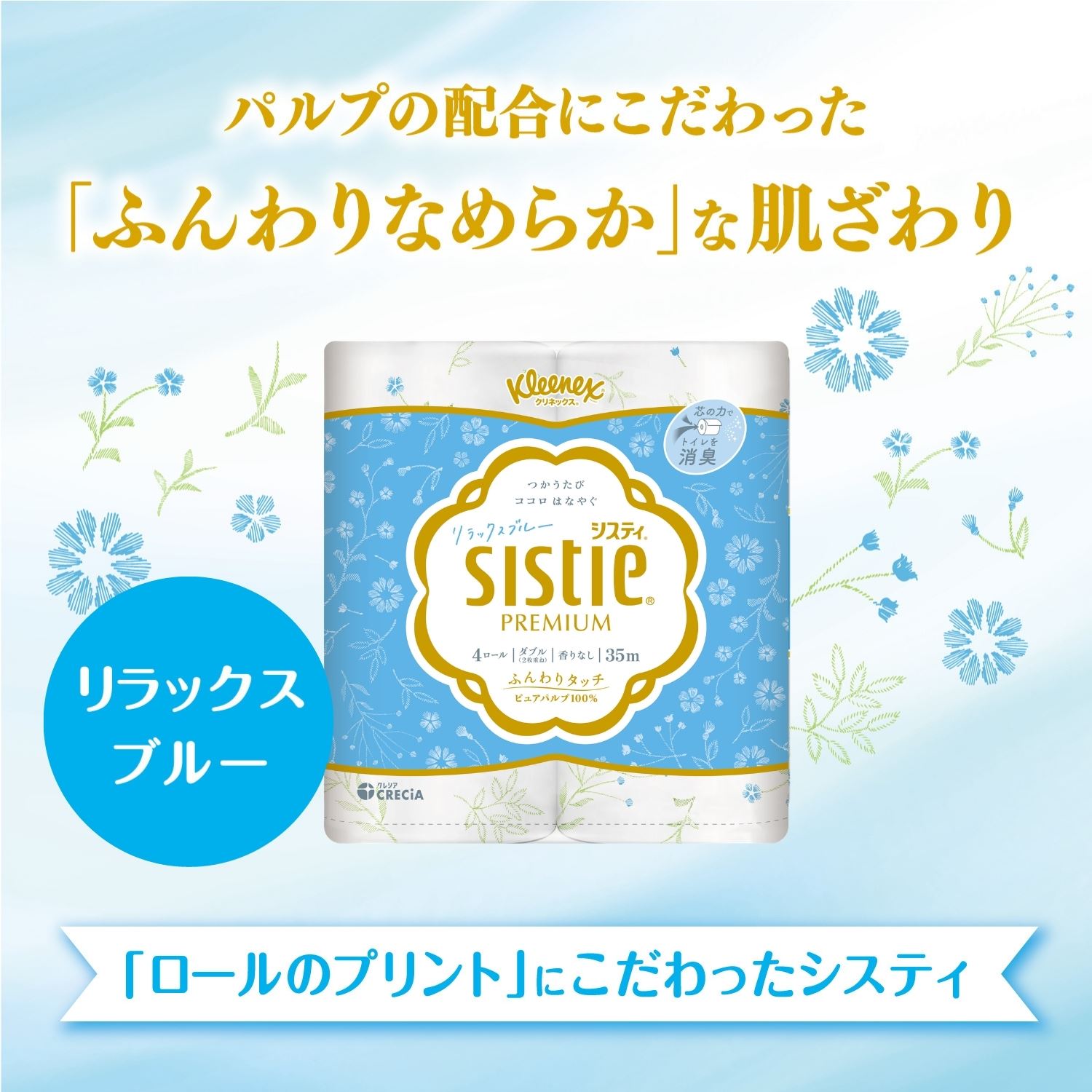クリネックス トイレットペーパー システィ ダブル 無香料 4ロール×10パック(40ロール) リラックスブルー 日本製紙クレシア
