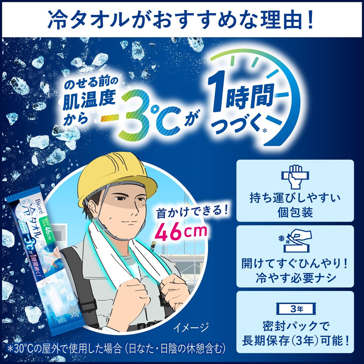 ビオレ 冷タオル 無香性 5本入×24パック(120本) 個包装 日本製 花王 Kao