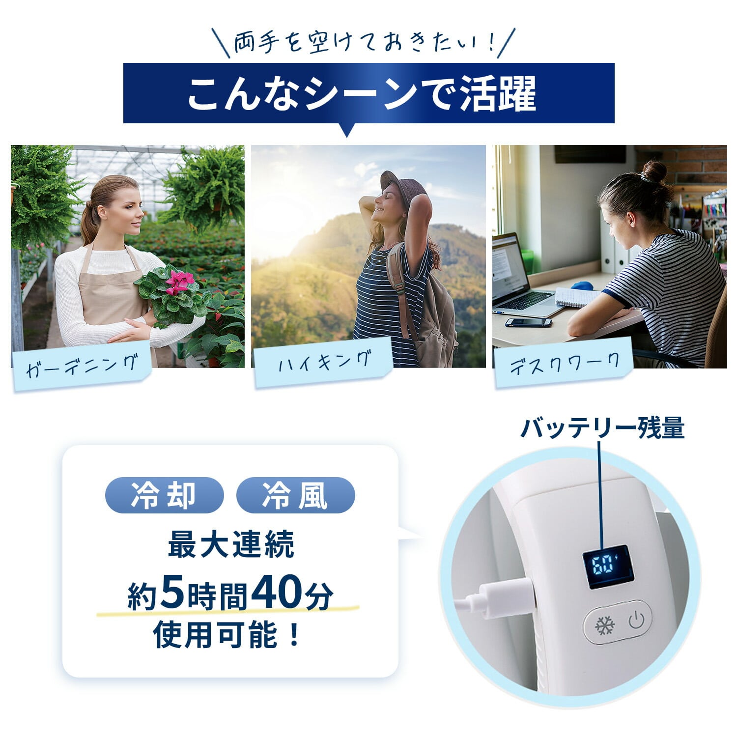 ネックファン 首掛け扇風機 ペルチェ式 USB充電 デュオファン2.0 PESPDUO-2 WH ホワイト BWS