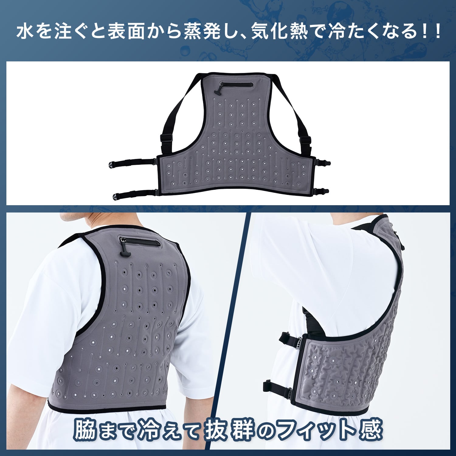 【10％オフクーポン対象】気化熱ベスト みずフィット ミズフィット MIZUfit フリーサイズ バッテリー不要 AQF-V1 山善 YAMAZEN