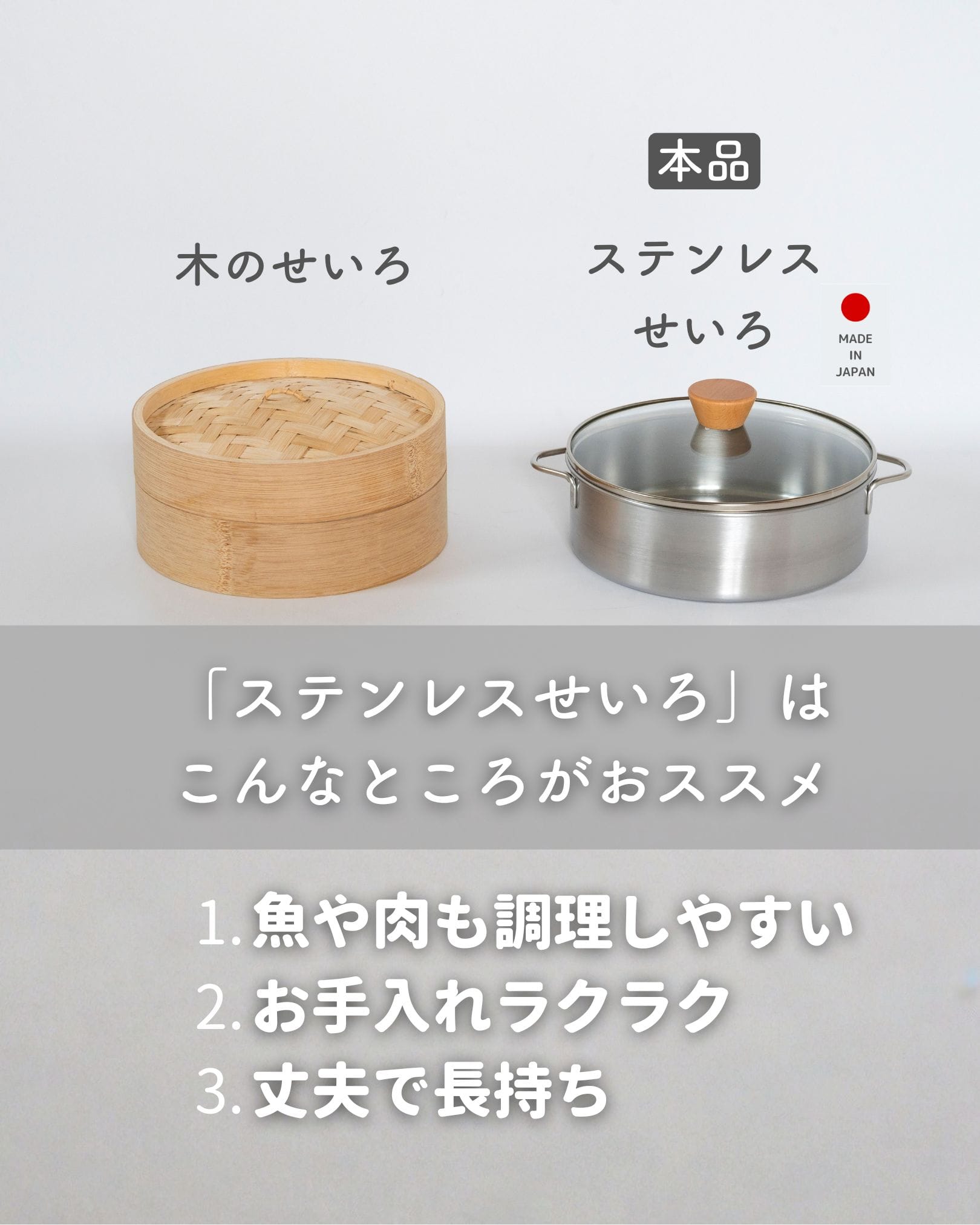 蒸し器 セイロ ステンレス製 21cm 浅型/深型 食洗機対応 仕切り・フタ付き フライパン対応 日本製 燕三条製 ビーワーススタイル