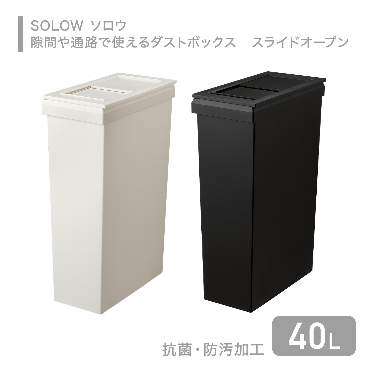 ダストボックス 40L スライド式蓋付き 薄型 スリム 抗菌 防汚 SOLOW ソロウ GSLW042/GSLW043 日本製 リス RISU