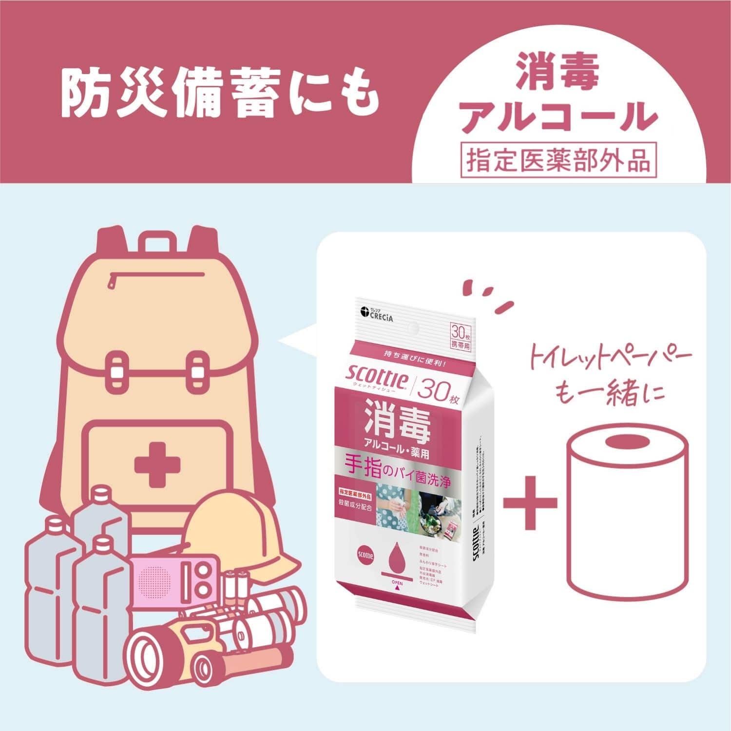 スコッティ ウェットティッシュ 消毒 アルコールタイプ 指定医薬部外品 30枚×24パック  日本製紙クレシア