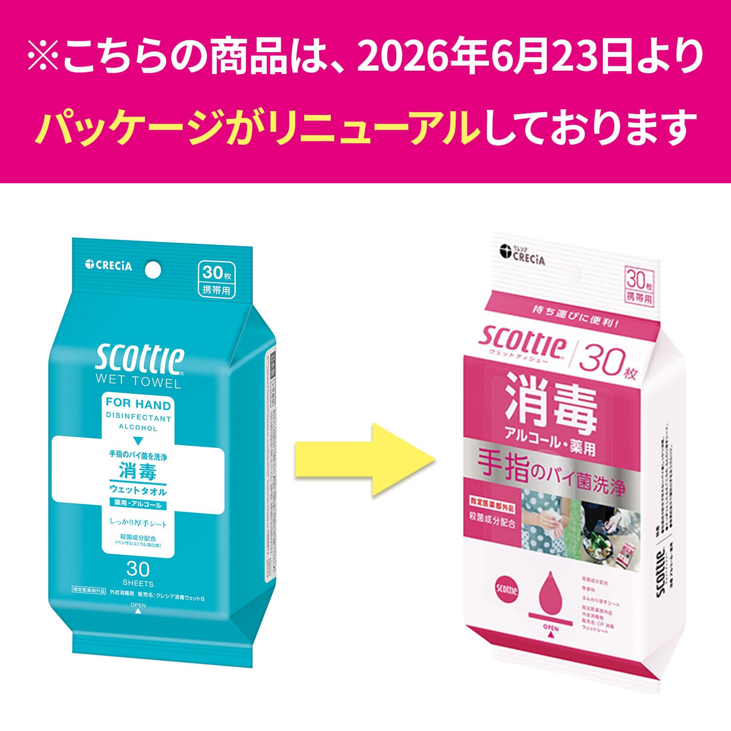 スコッティ ウェットティッシュ 消毒 アルコールタイプ 指定医薬部外品 30枚×24パック  日本製紙クレシア