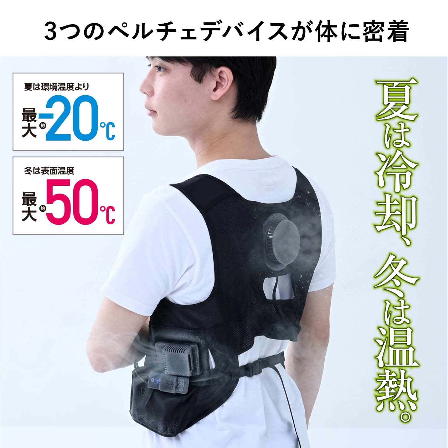 ペルチェベスト 大型ペルチェ 冷暖切り替え可能 ペルチェ3個搭載 フリーサイズ 10000mAhバッテリー付属 PVF-D3 山善 YAMAZEN