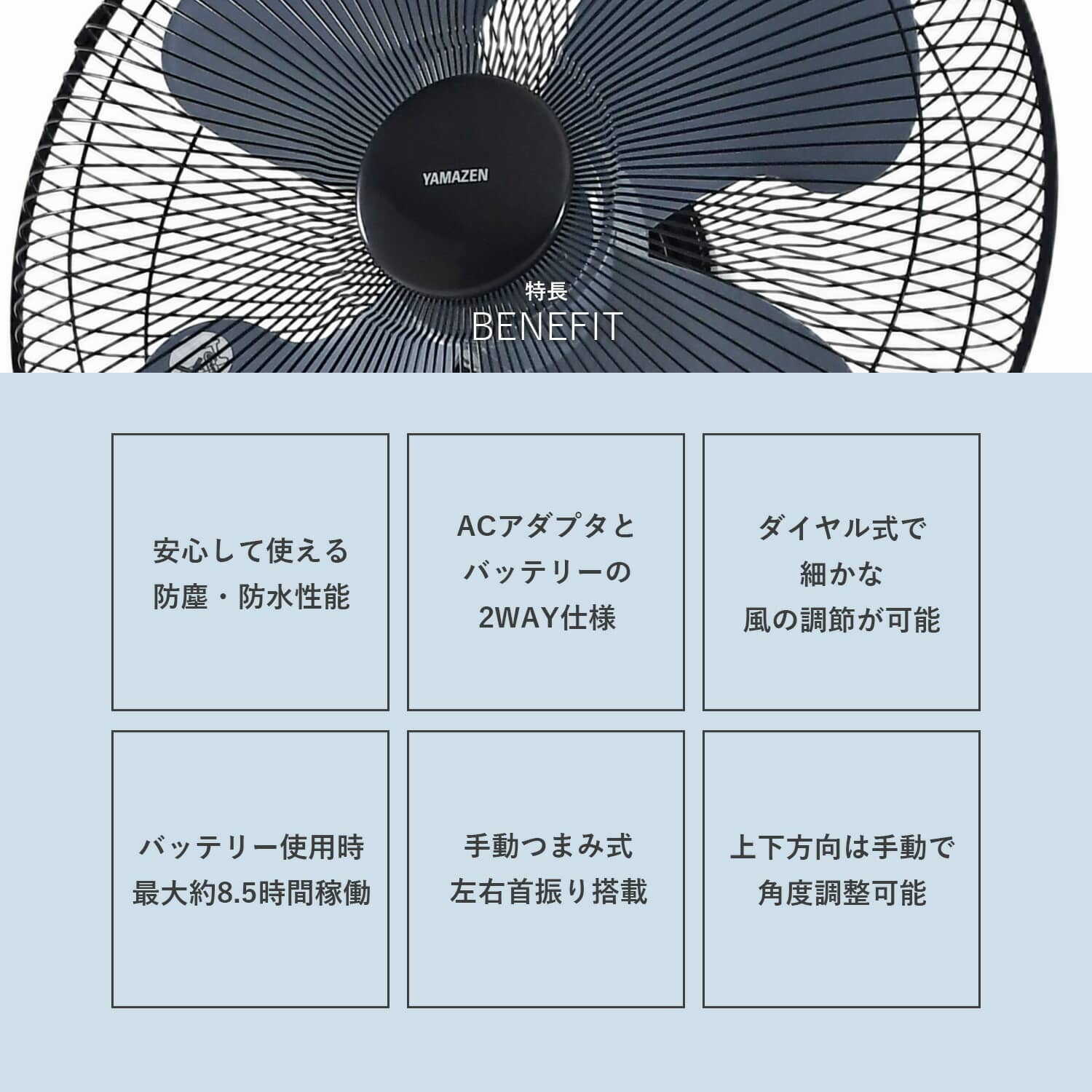 工場扇 45cm羽根 スタンド式 業務用 dcモーター 2WAY電源(AC/バッテリー) コードレス 無段階風量 左右首振り IP54 防水/防塵 YKSB-GD45 山善 YAMAZEN エレイン ELEIN