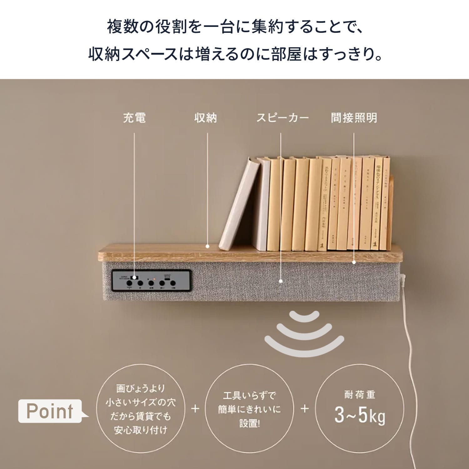 ウォールシェルフ (スピーカー/充電/収納/間接照明) 耐荷重3-5kg ASKS-3008/-5008/ASKB-3028/-5028 山善 YAMAZEN