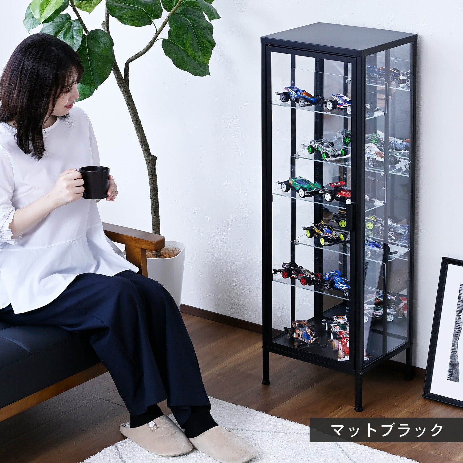 コレクションケース ガラス 幅34.5 奥行31 高さ109.5cm ロータイプ LED対応 山善 YAMAZEN