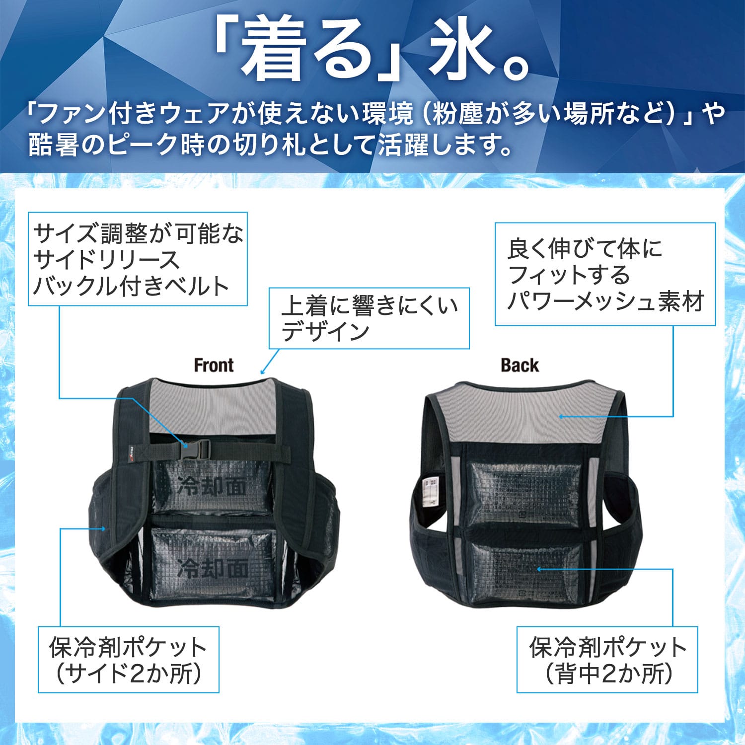 アイスベスト アイスパック4個式 簡単着脱 パワーメッシュ 865948-010/865948-003 アイトス AITOZ