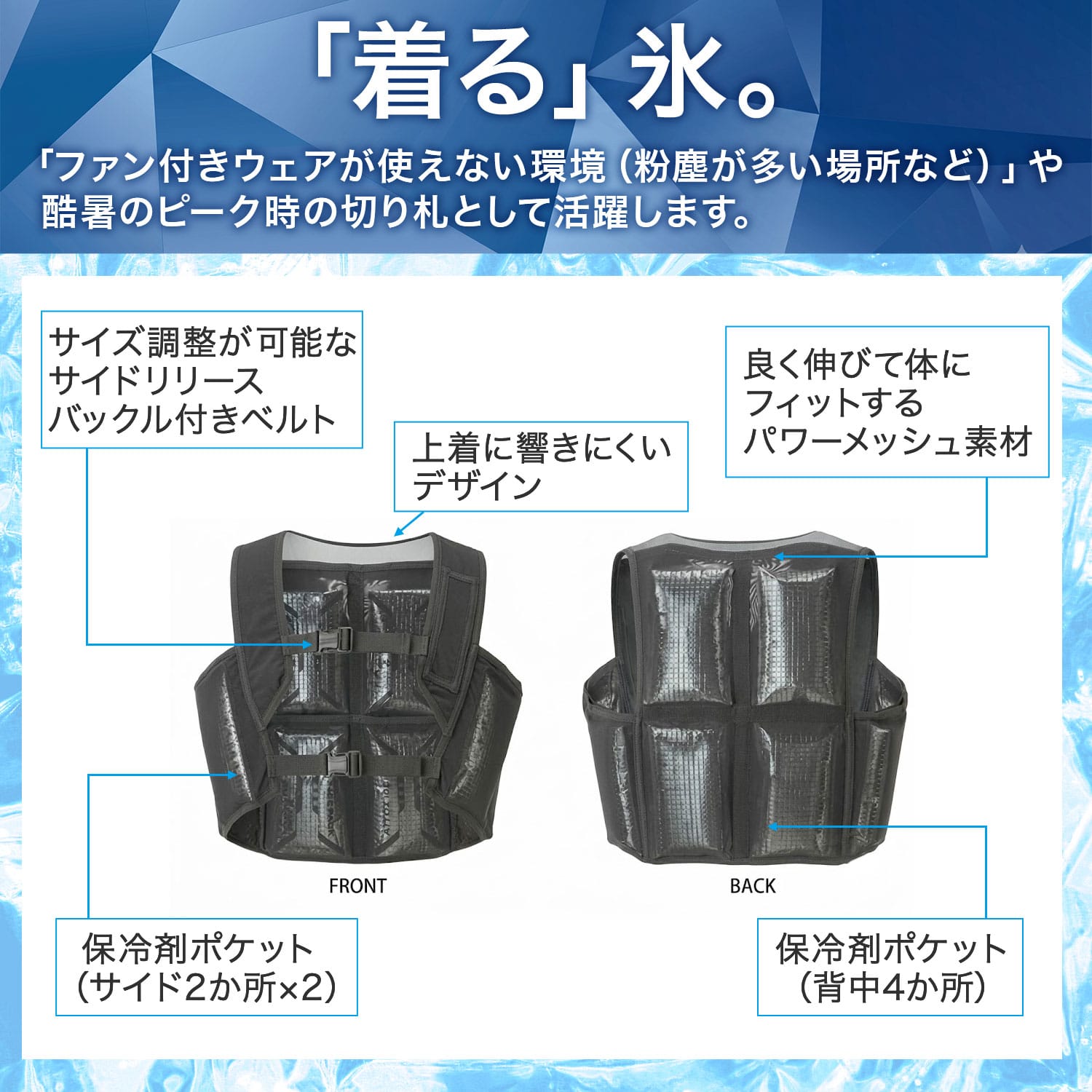 アイスベスト アイスパック8個式 簡単着脱 パワーメッシュ 865804-010 アイトス AITOZ