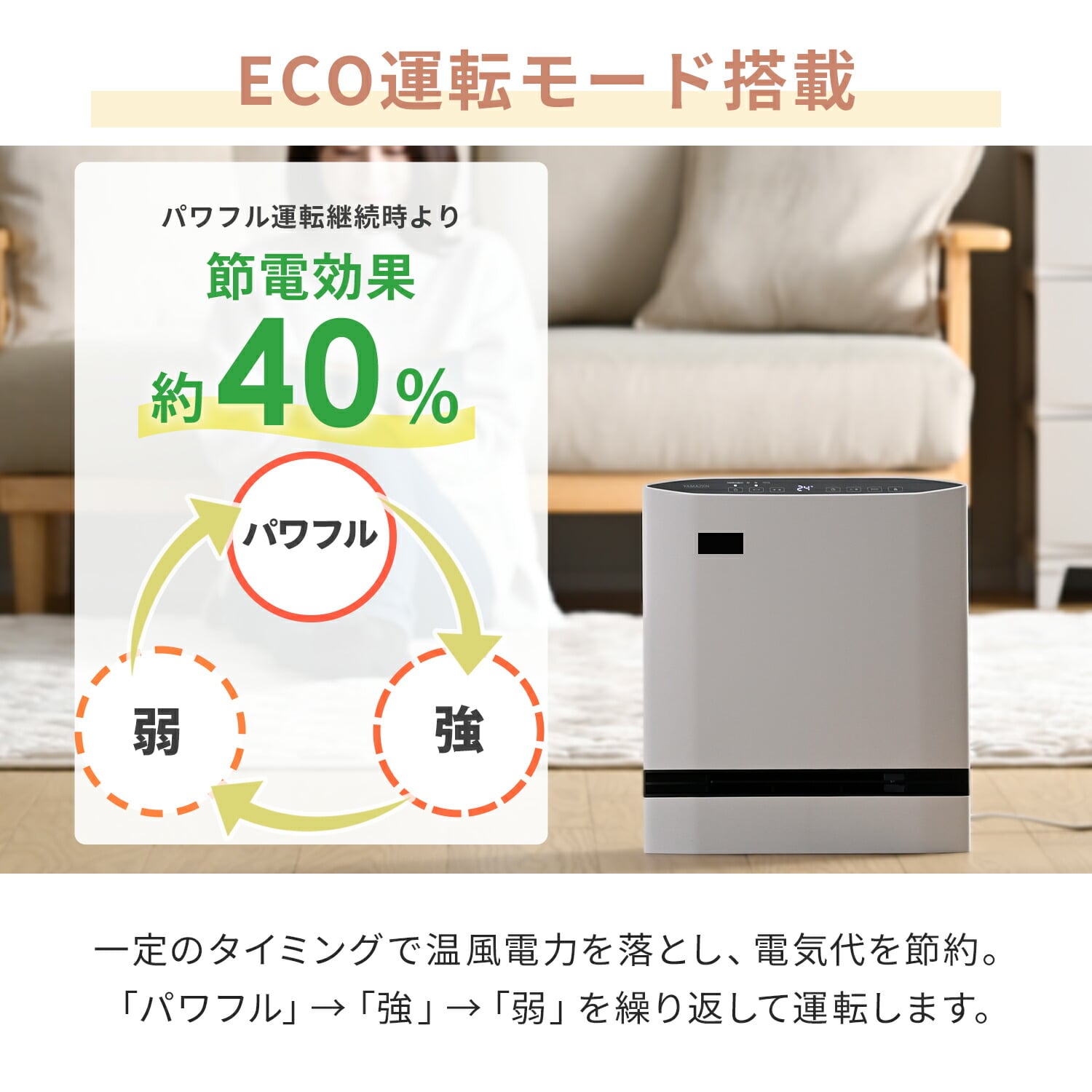 【訳あり(梱包に難あり)】 パネルセラミックヒーター 温度センサー 人感センサー 大風量 省エネモード YKDSF-SU12(H) 山善 YAMAZEN