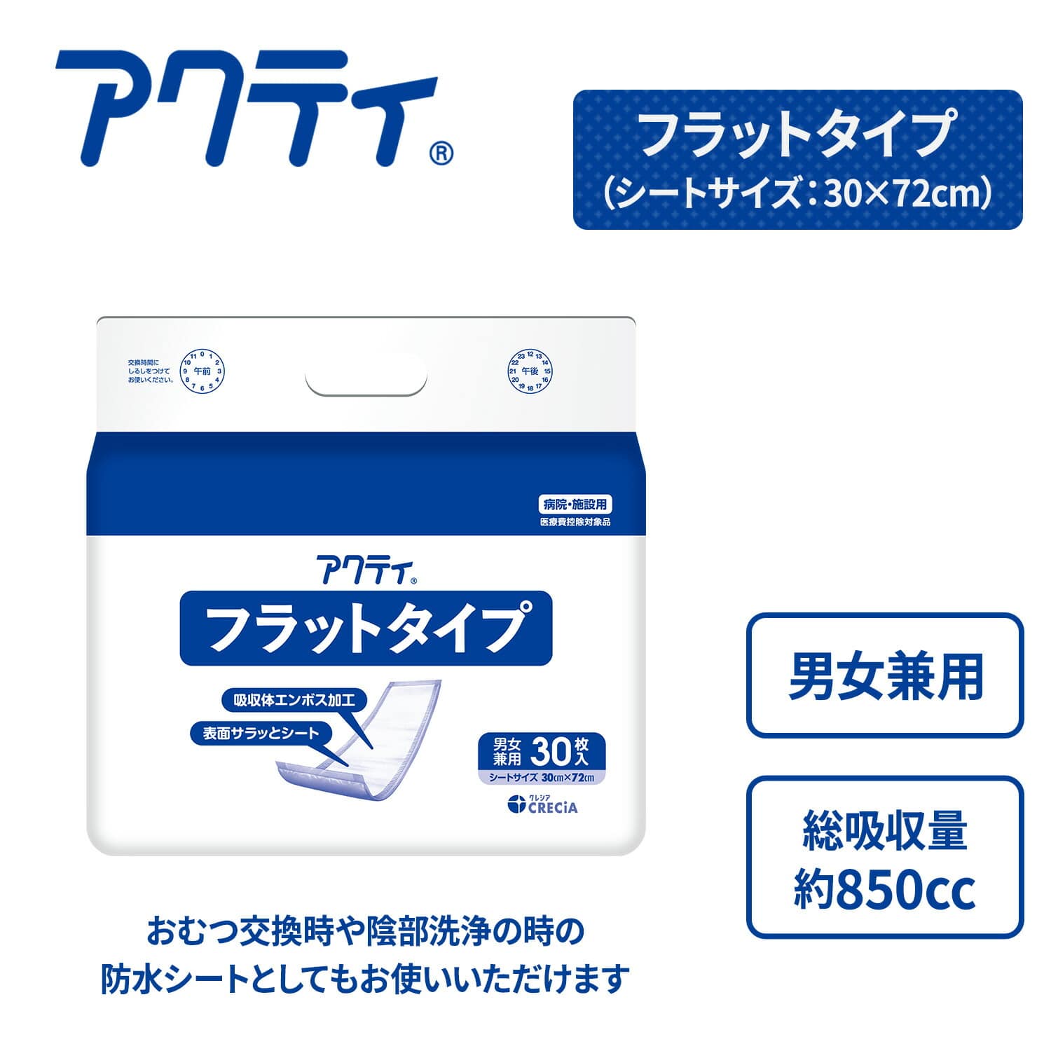 アクティ 大人用紙おむつ フラットタイプ 幅30 長さ72cm 日本製 日本製紙クレシア