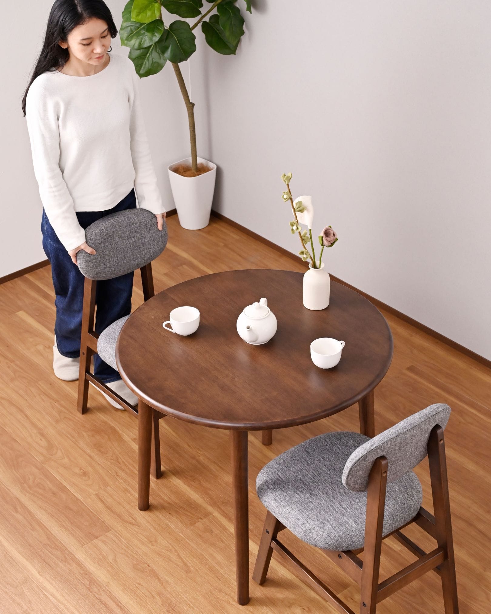天然木 ダイニングテーブル 80cm 丸テーブル 単品/チェア2脚セット 直径81 高さ70.5cm 山善 YAMAZEN