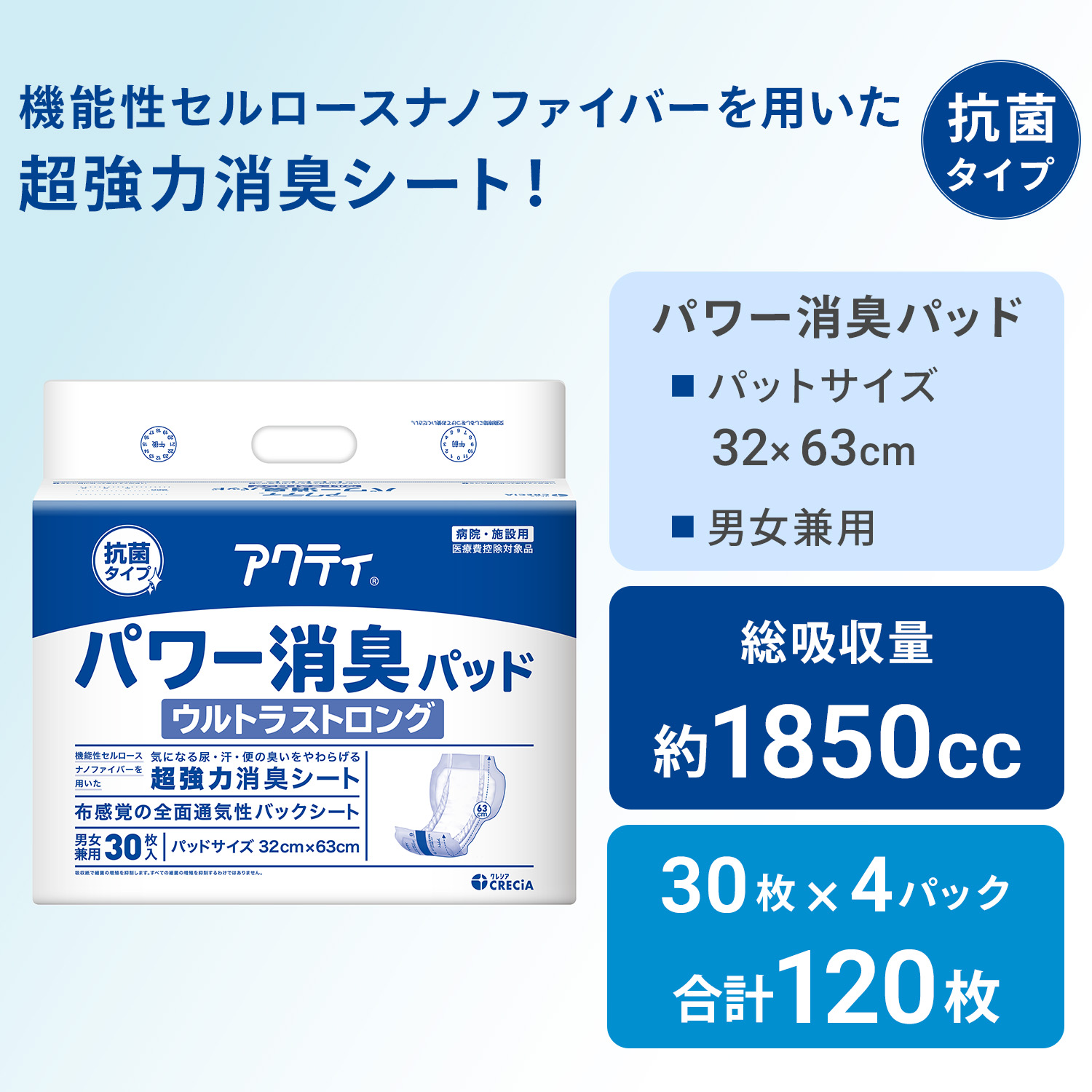アクティ パワー消臭パッド ウルトラストラング 業務用30枚×4パック(120枚) 総吸収量約1850cc 大人 男女兼用 日本製 日本製紙クレシア