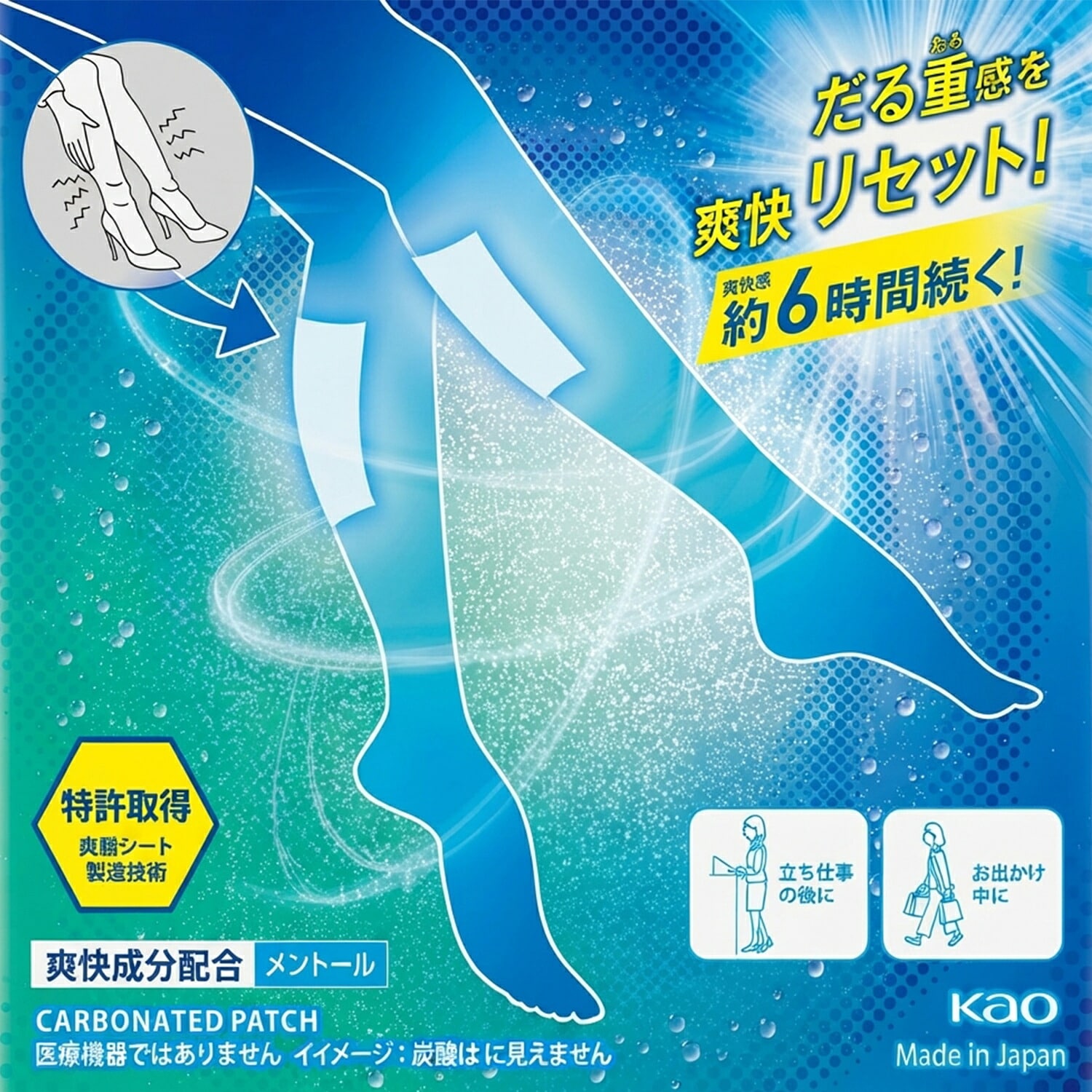 めぐりズム 足に貼る炭酸ジェルパック 6枚入(2枚×3袋)×24個 足・脚用シート 冷感 爽快メントール成分配合 ラベンダーミントの香り 日本製 花王 Kao