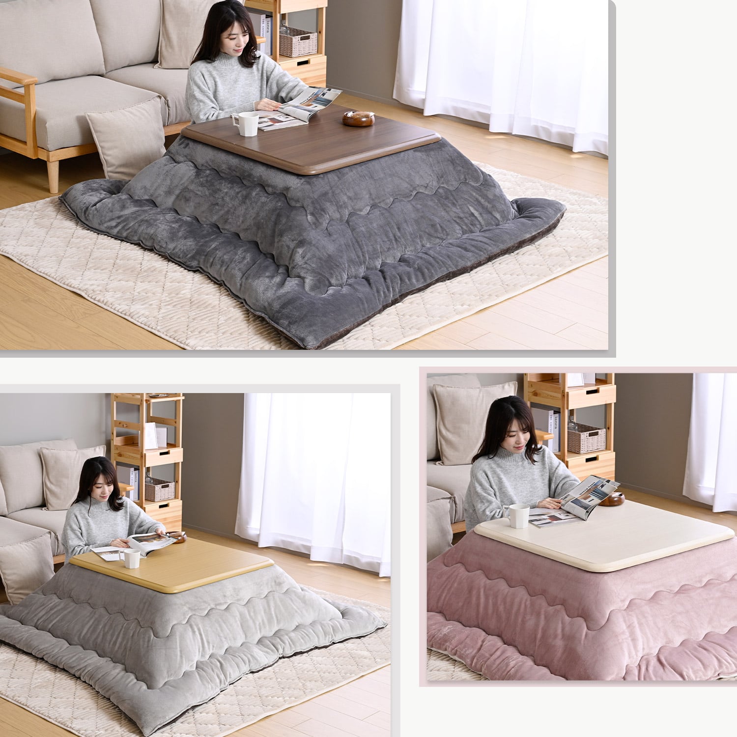 こたつ&こたつ布団セット 80×80cm 正方形 高さ調節 継脚 家具調 山善 YAMAZEN